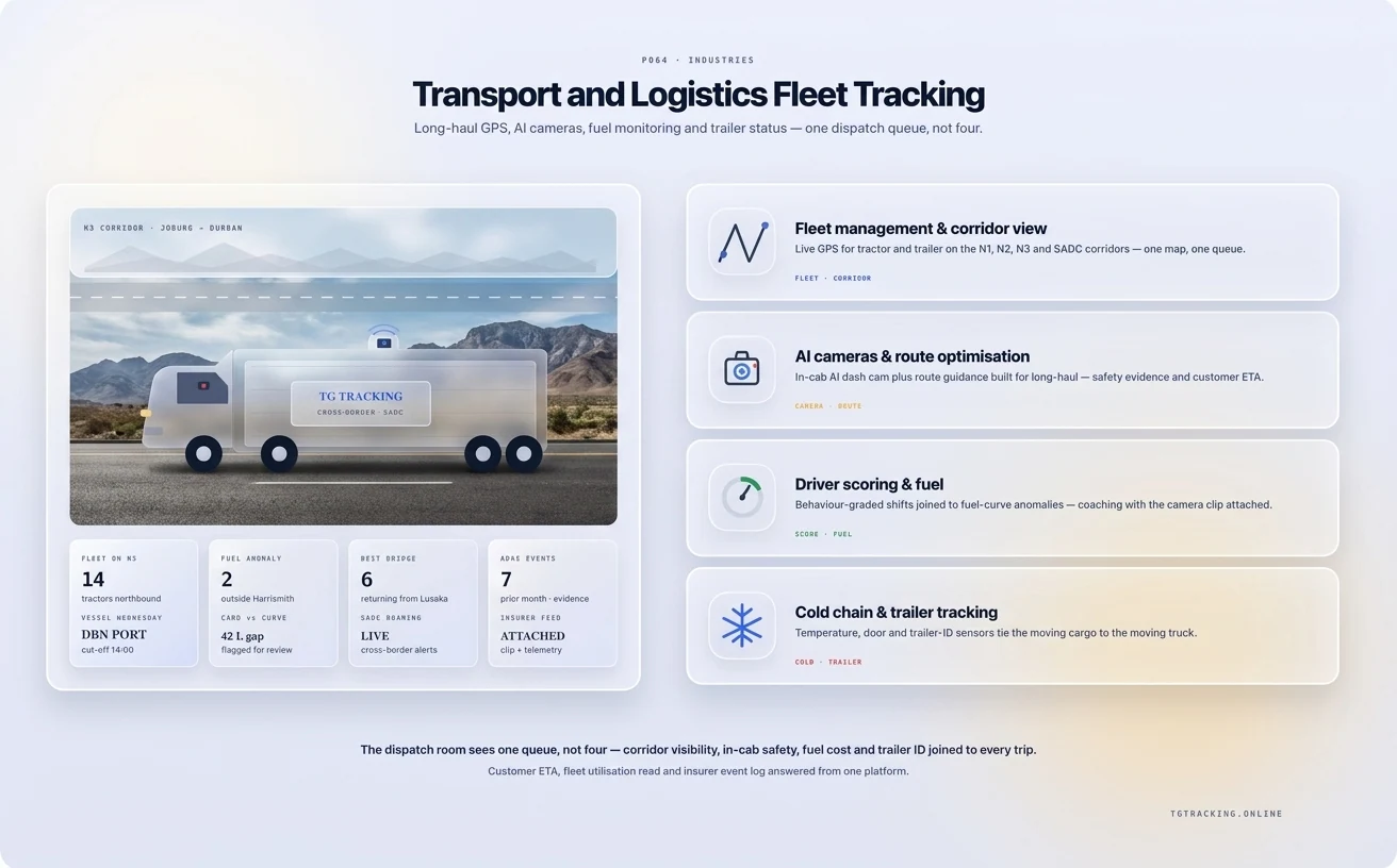 Transport and Logistics infographic showing how TG Tracking organises this solution