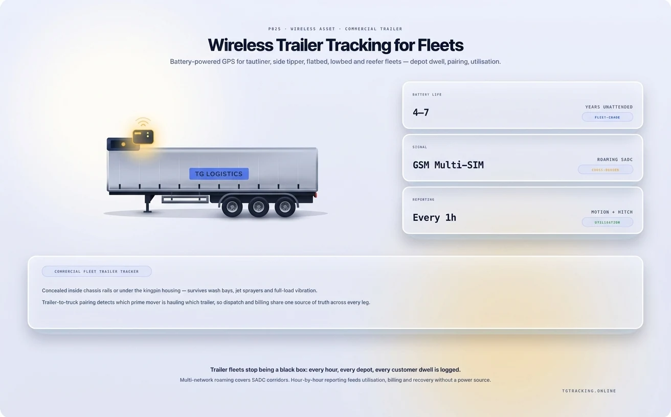 Wireless Trailer Tracking for Fleets infographic showing how TG Tracking organises this solution