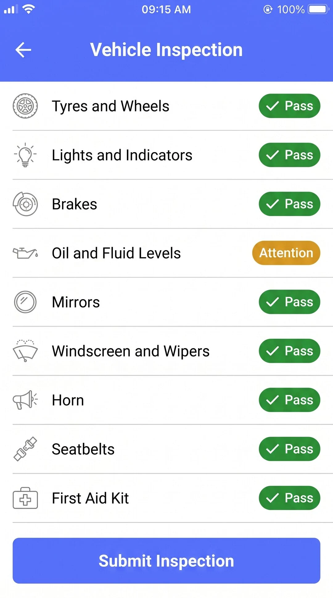 Checklist / Inspection Screen