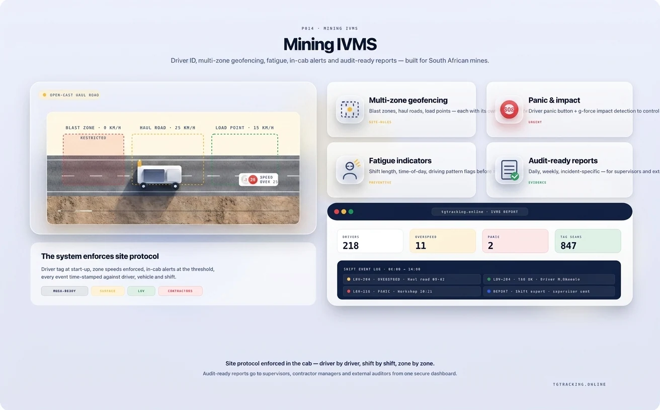 Mining IVMS infographic showing how TG Tracking organises this solution